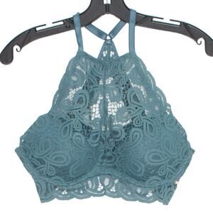 PINK Victorias Secret Bra Push Up Lace High Neck Romantic Feminine Blue Medium